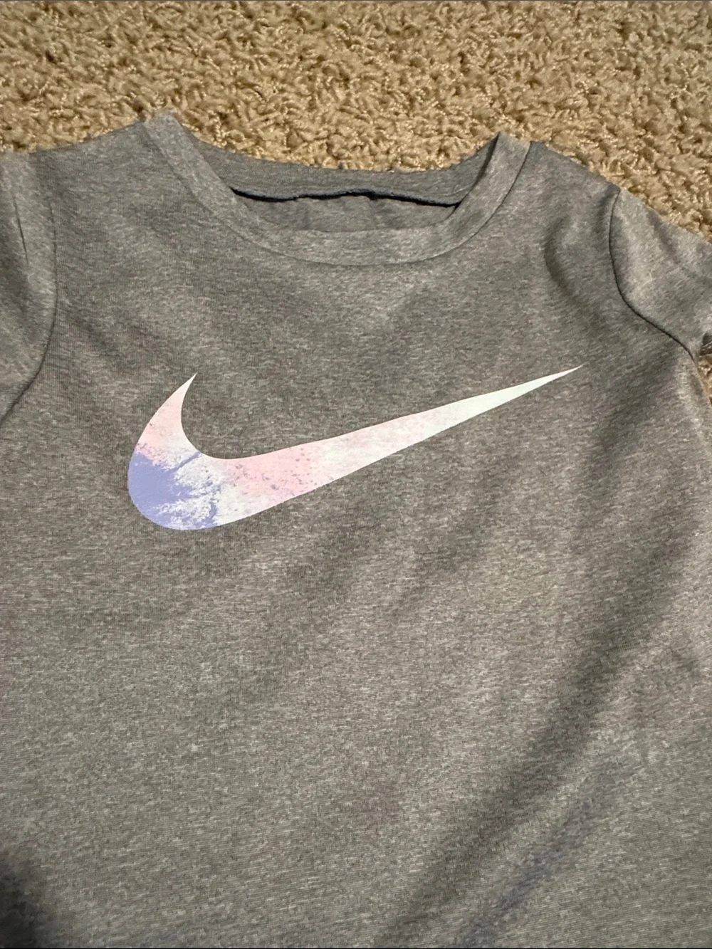 Nike Kids Gray Dri-FIT Tee with Pastel Iridescent Swoosh